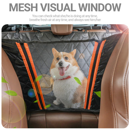 Bright Paws Dog Car Seat Cover, Large Pet Car Rear Seat Protectors with Mesh Viewing Window, Back Dog Car Seat Cover,2 Seat Belt, Non-Scratch Waterproof Nonslip Dog Hammock for Cars Trucks and SUV