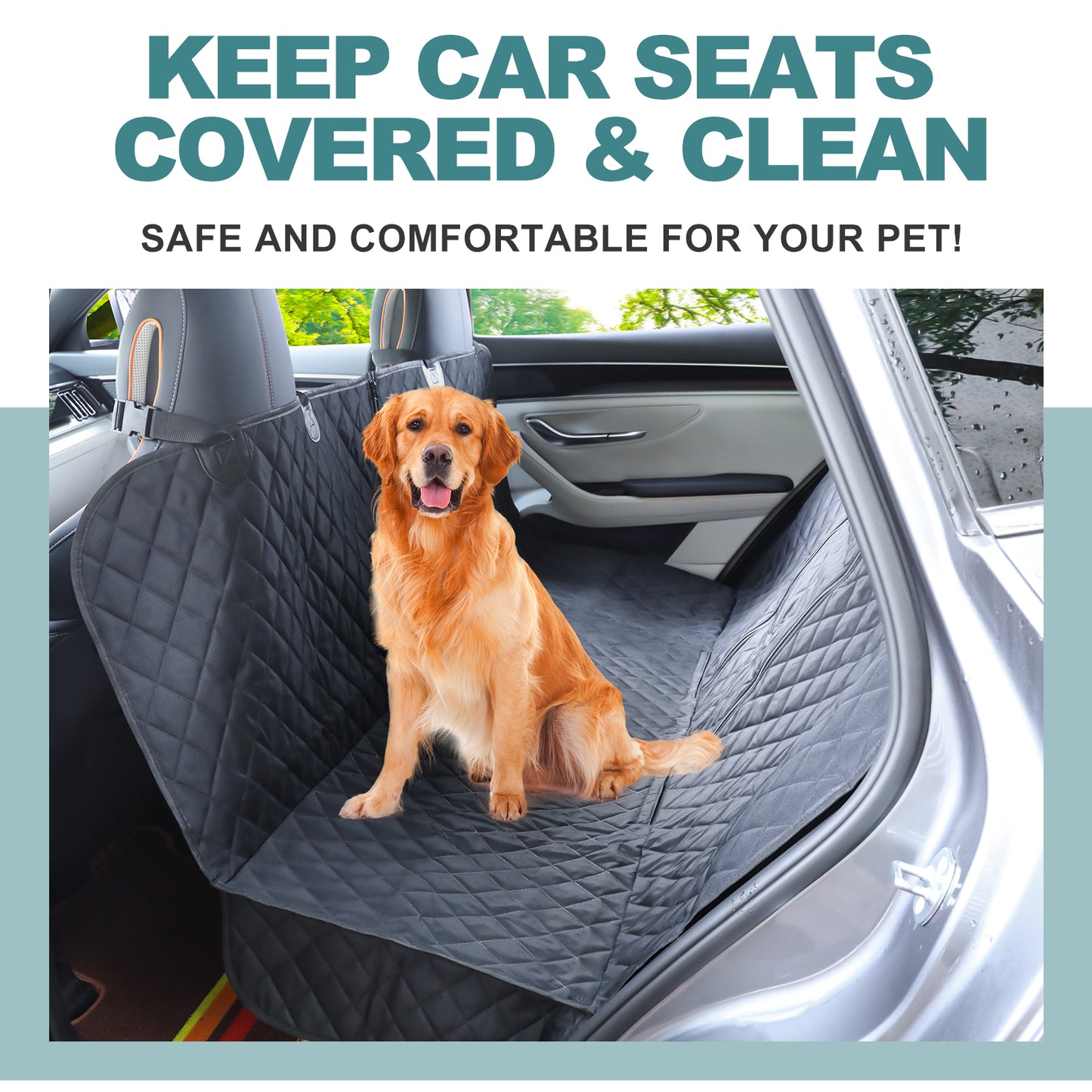 Bright paws Dog car Seat Covers of Back Seat Cars/Trucks/SUV-Universal Size 58" x 54", Waterproof,Hammock Style,Side Flaps, Non-Slip, 2 Pockets, Machine Washable Pet Car Seat Protection - Bonus 1 Seat Belts