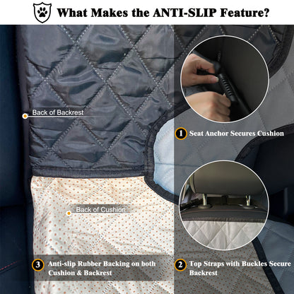 Waterproof and Comfortable Front Dog Seat Cover - Universal Size for Most Cars, SUVs & MPVs, with Anti-Slip Backing and Quilted 600 Denier Oxford Fabric