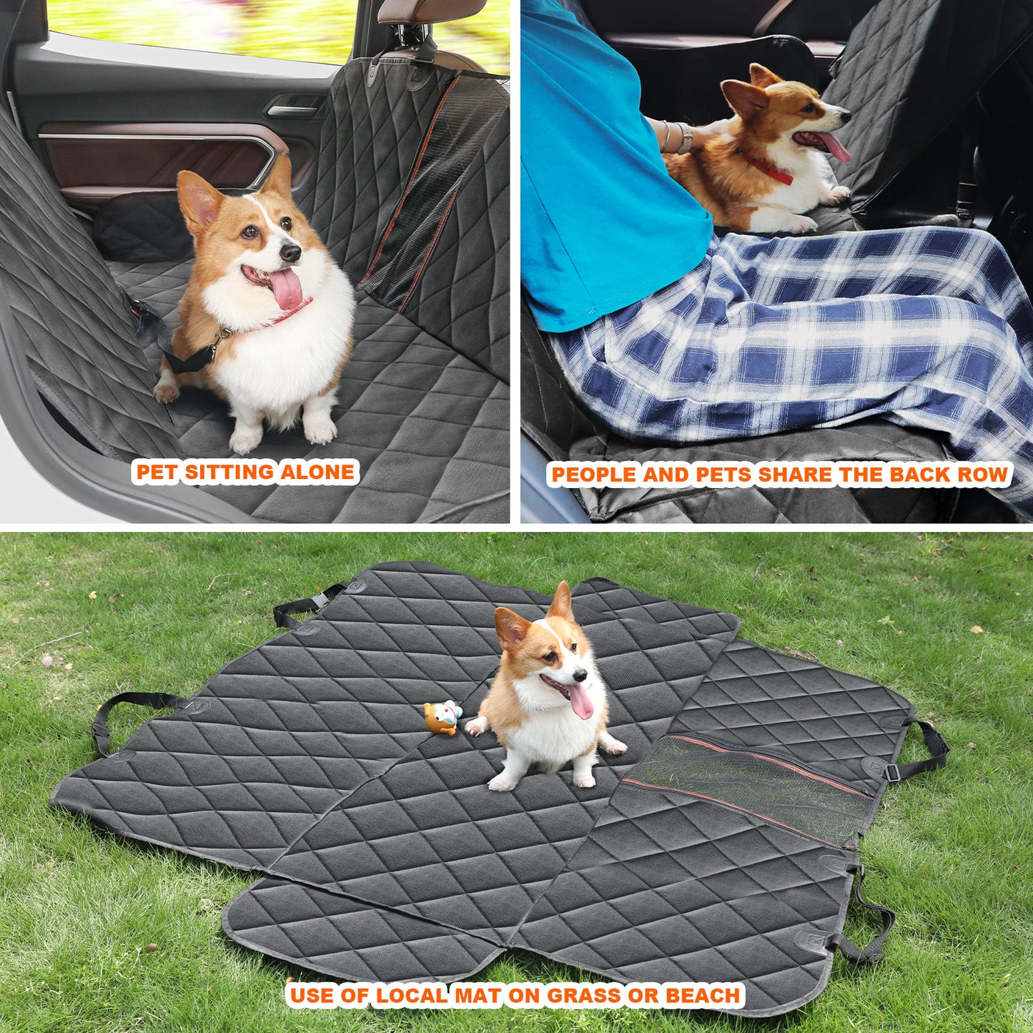 Bright Paws Dog Car Seat Cover, Large Pet Car Rear Seat Protectors with Mesh Viewing Window, Back Dog Car Seat Cover,2 Seat Belt, Non-Scratch Waterproof Nonslip Dog Hammock for Cars Trucks and SUV