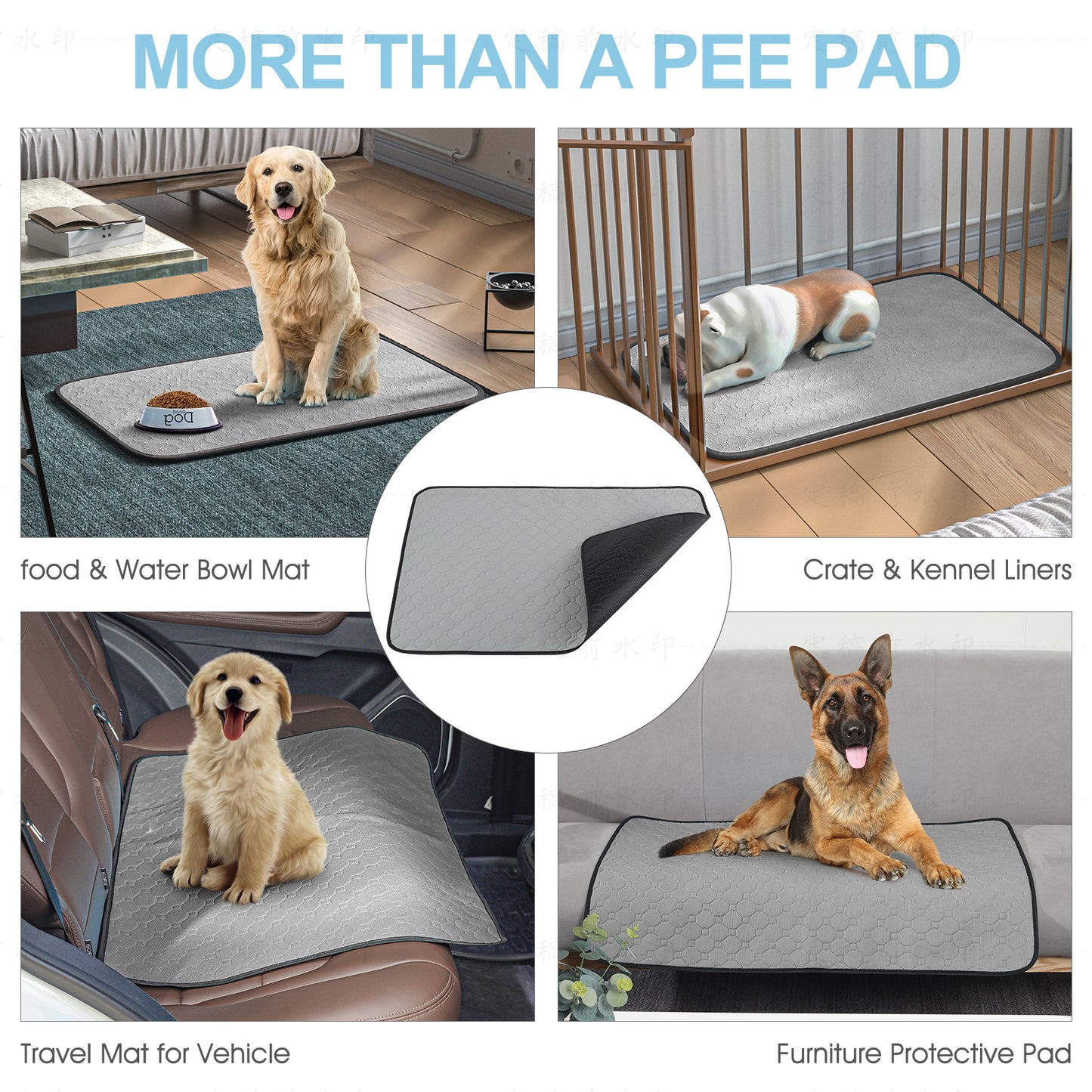 Bright Paws Washable Pee Pads for Dogs, Pee Pads Waterproof Potty Training Pad for Dogs, 90 * 60cm(35"x24"), Rusableable Pee Pads Non-Slip Pee Pad Suitable for Puppies and Cats,Grey 2 Pack